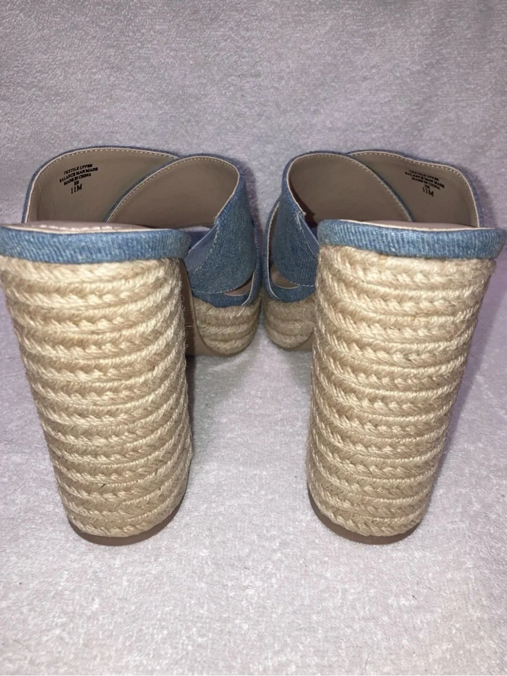 Charles By Charles David Denim Platform Espadrille Heeled Sandals Slides Sz 11 M